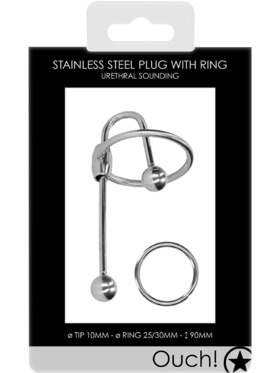 Ouch!: Urethral Sounding, Steel Plug with Ring, 10 mm