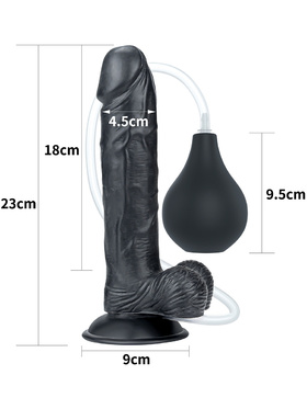 LoveToy: Squirt Extreme Dildo, 23 cm, svart