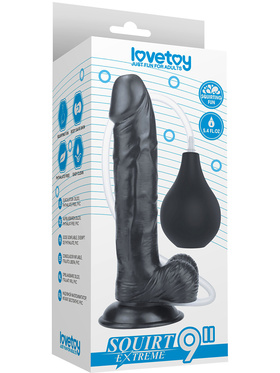 LoveToy: Squirt Extreme Dildo, 23 cm, svart