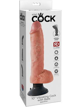 King Cock: Vibrating Cock with Balls, 25 cm, ljus