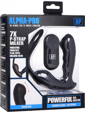 Alpha-Pro: 7X P-Strap Milker, Vibrating Prostate Plug with Rings