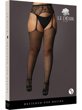 Le Désir: Fishnet and Lace Garterbelt Stockings, One Size Plus