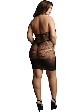 Le Désir: High Lace Neck Net Mini Dress, One Size Plus