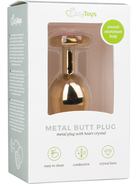 EasyToys: Metal Butt Plug No. 7 with Heart, medium, guld/rosa