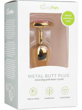 EasyToys: Metal Butt Plug No. 3 with Heart, small, guld/rosa