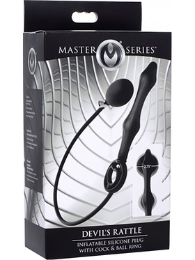 Master Series: Devil's Rattle, Inflatable Plug with Cock & Ball Ring
