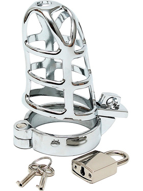 Rimba: Metal Male Chastity Device with Padlock, silver