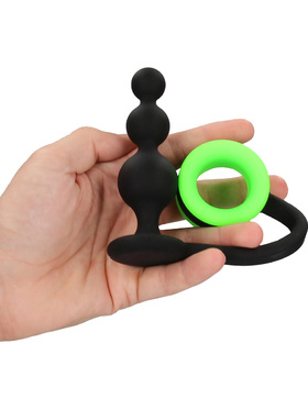 Ouch! Glow in the Dark: Beads Butt Plug with Cock Ring