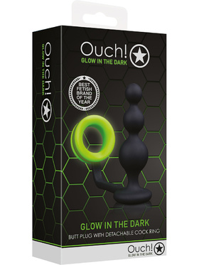 Ouch! Glow in the Dark: Beads Butt Plug with Cock Ring