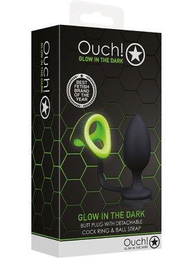 Ouch! Glow in the Dark: Butt Plug with Cock Ring & Ball Strap