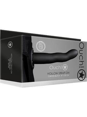 Ouch!: Curved Hollow Strap-On, 20 cm, svart