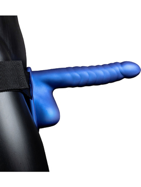 Ouch!: Ribbed Hollow Strap-On with Balls, 21 cm, blå
