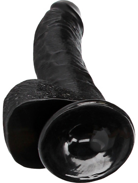 RealRock: Curved Realistic Dildo with Balls, 20.5 cm, svart