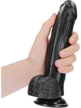 RealRock: Curved Realistic Dildo with Balls, 20.5 cm, svart