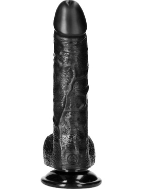 RealRock: Curved Realistic Dildo with Balls, 20.5 cm, svart