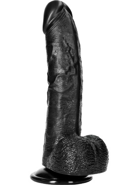 RealRock: Curved Realistic Dildo with Balls, 20.5 cm, svart