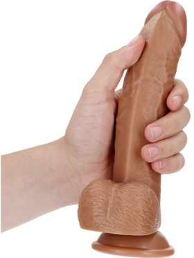 RealRock: Curved Realistic Dildo with Balls, 20.5 cm, ljusbrun