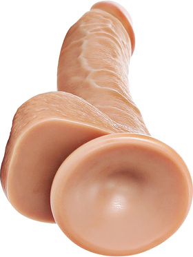 RealRock: Curved Realistic Dildo with Balls, 20.5 cm, ljusbrun