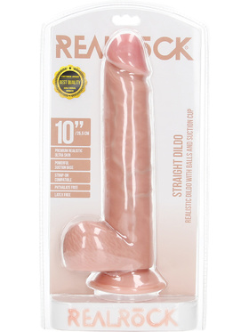 RealRock: Straight Realistic Dildo with Balls, 25.5 cm, ljus