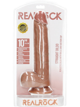 RealRock: Straight Realistic Dildo with Balls, 25.5 cm, ljusbrun