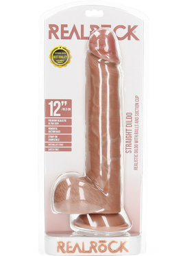 RealRock: Straight Realistic Dildo with Balls, 30.5 cm, ljusbrun