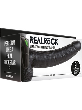 RealRock: Vibrating Hollow Strap-on, 23 cm, svart
