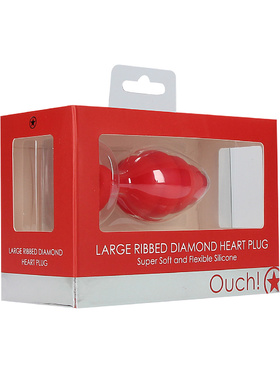 Ouch!: Large Ribbed Diamond Heart Plug, röd