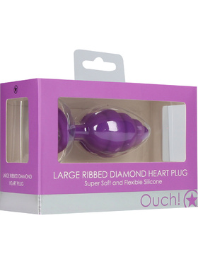 Ouch!: Large Ribbed Diamond Heart Plug, lila