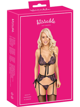 Kissable: 3-delat Set Underkläder med Rosor, svart