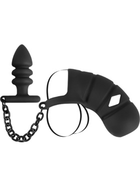 Black Velvets: Cock Cage with Butt Plug