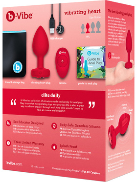 B-Vibe: Vibrating Heart, Remote Control Plug, röd