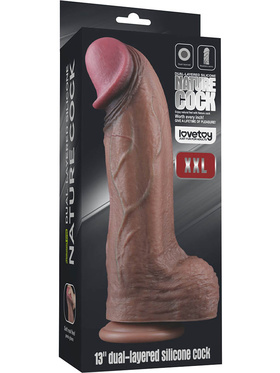 LoveToy: Dual-Layered Silicone XXL Cock, 33 cm, mörk