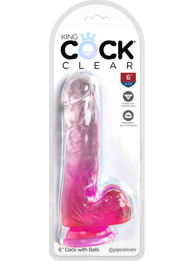 King Cock Clear: Dildo with Balls, 18 cm, rosa