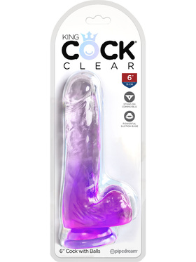 King Cock Clear: Dildo with Balls, 18 cm, lila