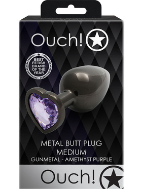 Ouch!: Heart Gem Metal Butt Plug, medium, grå