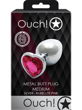 Ouch!: Heart Gem Metal Butt Plug, medium, silver