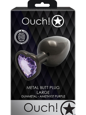 Ouch!: Heart Gem Metal Butt Plug, large, grå