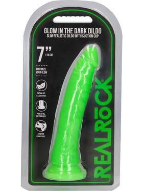RealRock: Glow in the Dark Realistic Dildo, 18 cm, grön