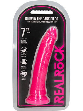 RealRock: Glow in the Dark Realistic Dildo, 18 cm, rosa