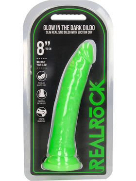 RealRock: Glow in the Dark Realistic Dildo, 20 cm, grön