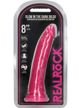 RealRock: Glow in the Dark Realistic Dildo, 20 cm, rosa