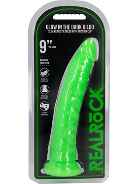 RealRock: Glow in the Dark Realistic Dildo, 22.5 cm, grön