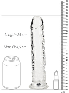 RealRock: Crystal Clear Straight Realistic Dildo, 23 cm, transparent