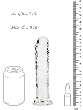 RealRock: Crystal Clear Straight Realistic Dildo, 18 cm, transparent