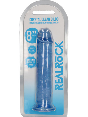 RealRock: Crystal Clear Straight Realistic Dildo, 20 cm, blå