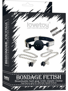 LoveToy: Breathable Ball Gag with Nipple Clamps