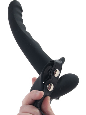 Ouch!: Dual Vibrating Silicone Ribbed Strap-On