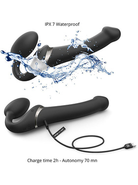 Strap-On-Me: Multi Orgasm Bendable Strap-On Vibrator, L, svart