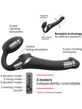 Strap-On-Me: Multi Orgasm Bendable Strap-On Vibrator, L, svart